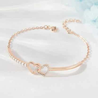 Double Heart Linked Necklace, Silver Heart Pendant Necklace, Stone
