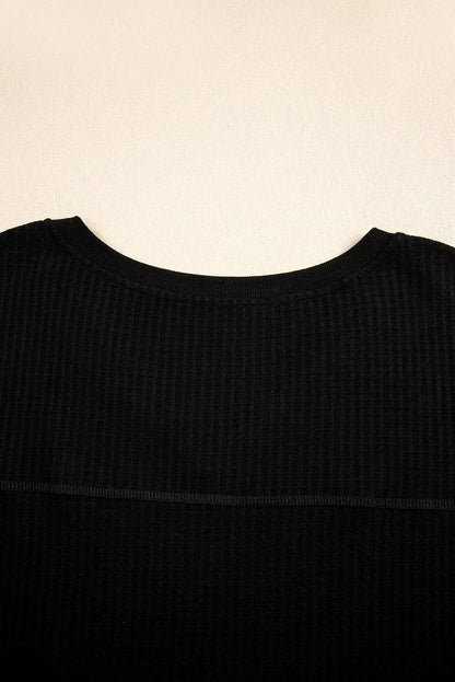 White Waffle Texture V Neck Drop Shoulder Loose Tee