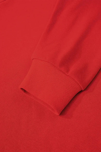 Fiery Red Striped Sleeve Loose Fit Sweatshirt - Femstylo