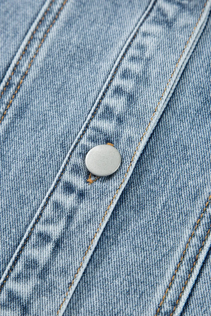 Myosotis Scallop Trim Collar Pocket Button Up Denim Jacket