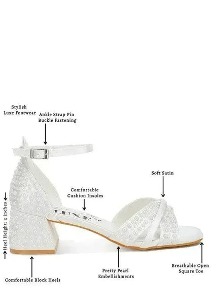 Pearl Bridal Sandals - Low Heel Satin Shoes - Wedding Party Comfort