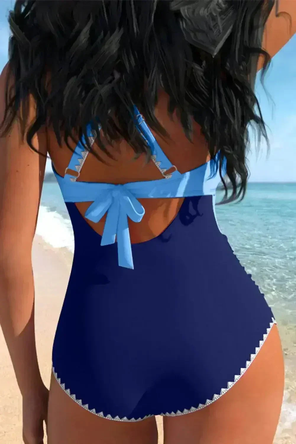 Rose Red Ric Rac Trim Colorblock Cutout One Piece Swimsuit