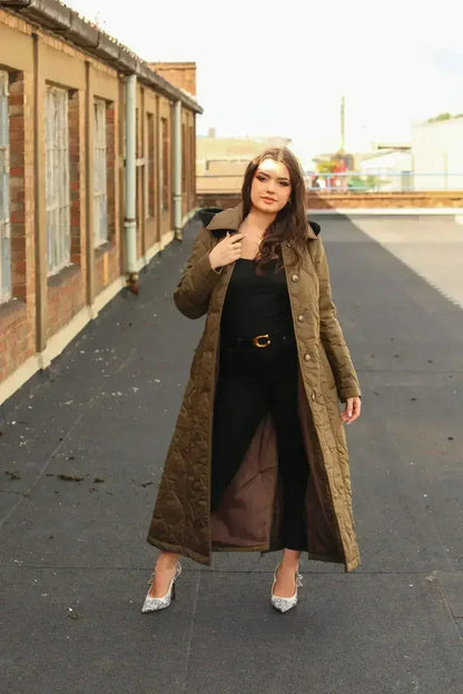 Quilted Single Breasted Longline Hooded Coat