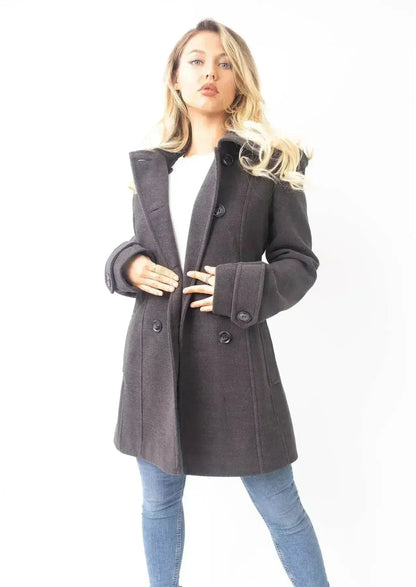 Wool Feel Double Breasted Hooded Coat