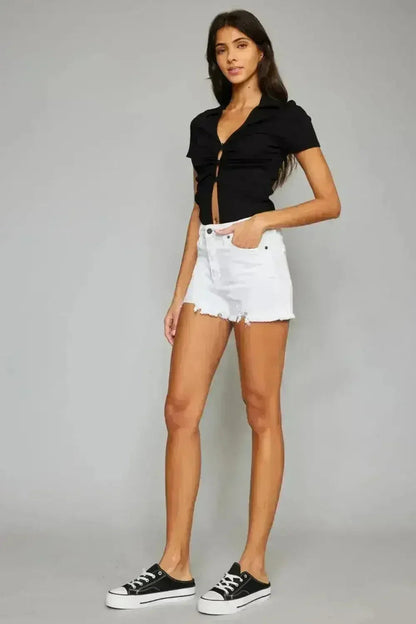 Kancan Full Size High Rise Frayed Hem Denim Shorts