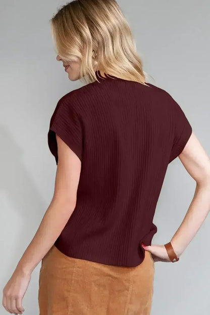 Mineral Red Patch Pocket Ribbed Knit Short Sleeve Sweater