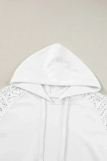 White Lace Patchwork Sleeve Drawstring Hoodie