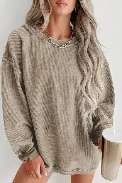 Women Ribbed Sweatshirt - Relaxed Pullover | Femstylo