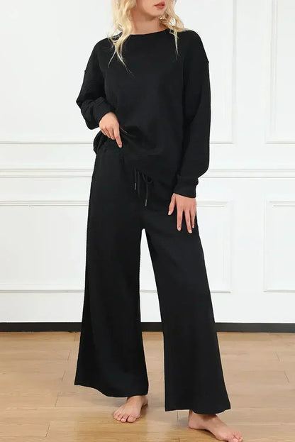 Black Ultra Loose Textured 2pcs Slouchy Outfit