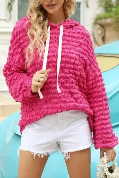 Rose Bubble Textured Waffle Hoodie