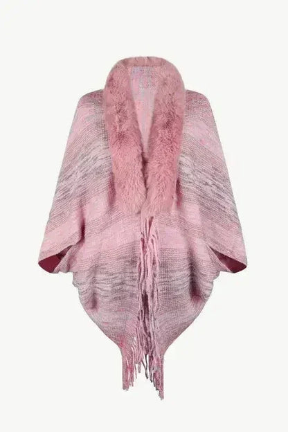 Open Front Fringe Hem Poncho