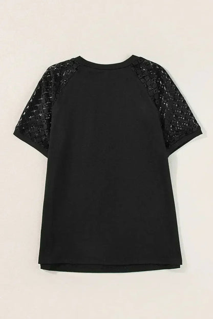 Pale Khaki Seamed Detail Contrast Lace Raglan Sleeve Tee
