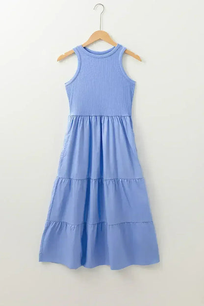 Sepia Rose Ribbed Vest Patchwork Tiered Midi Dress