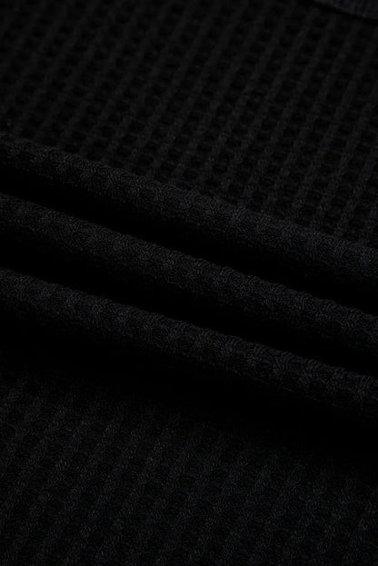 White Waffle Texture V Neck Drop Shoulder Loose Tee