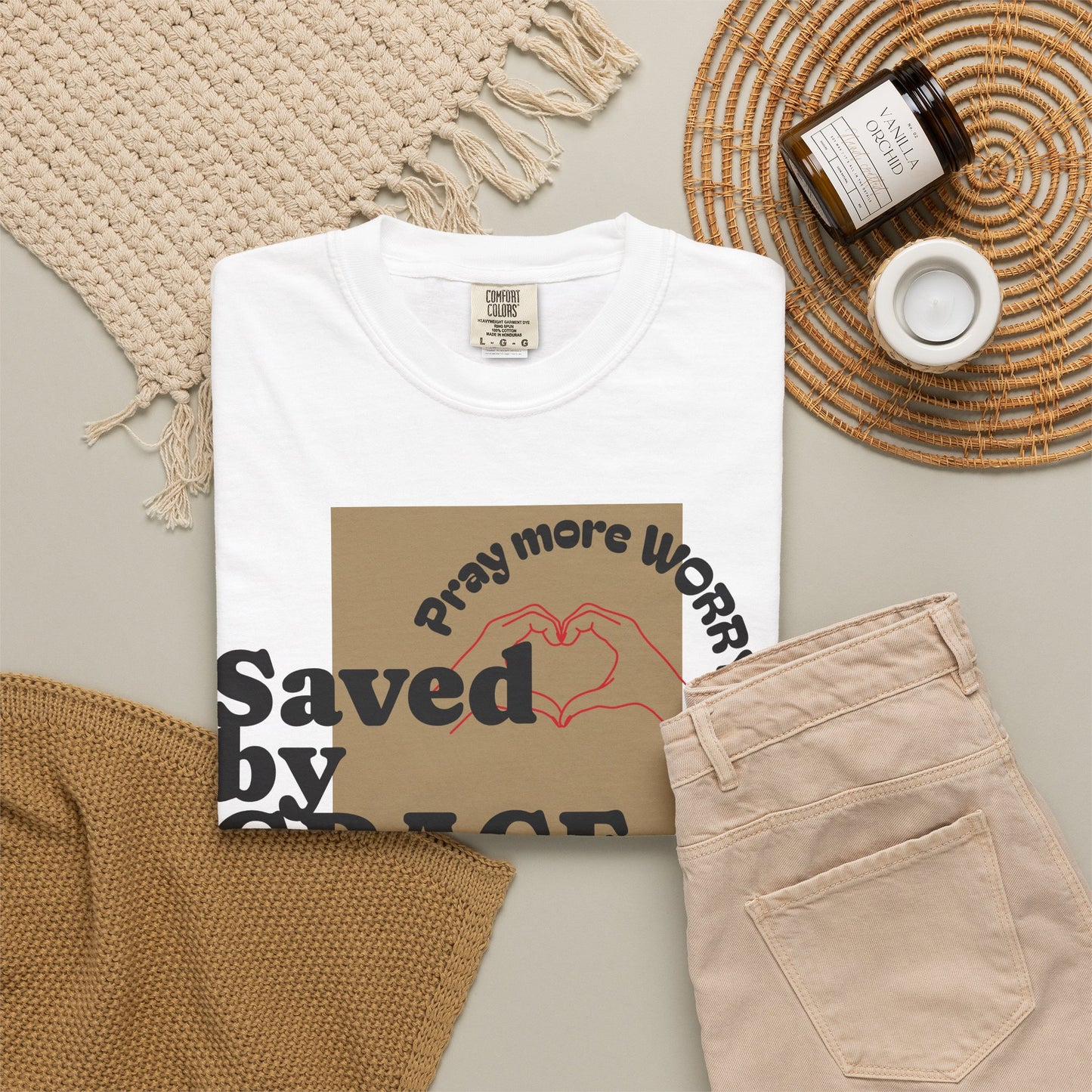 Saved by Grace T-Shirt – Pray More Worry Less Christian Tee