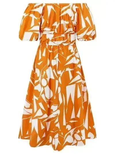 Printed Off-Shoulder Balloon Sleeve Dress