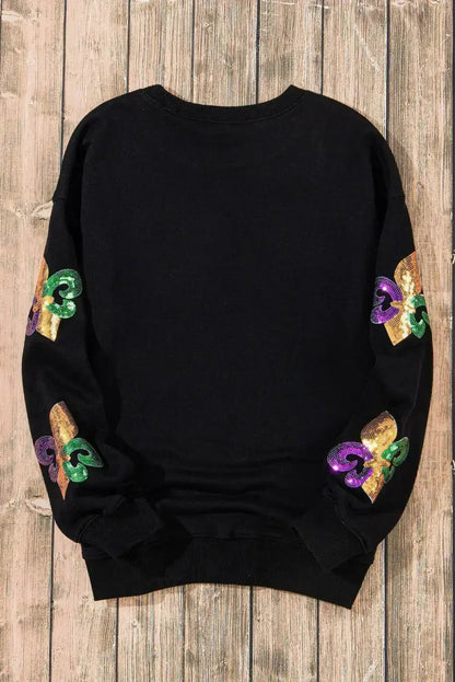 White Sequin MARDI GRAS Graphic Pullover Sweatshirt