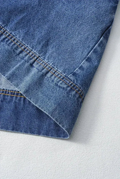 Beau Blue Short Sleeve Collared Chest Pocket Denim Mini Dress