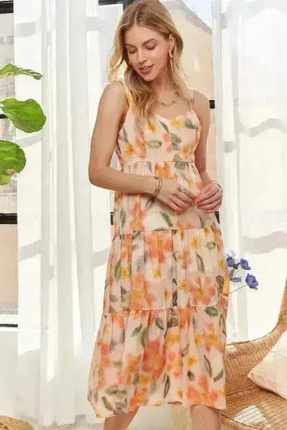 ADORA Floral Smocked Back Dress – Adjustable Strap Midi