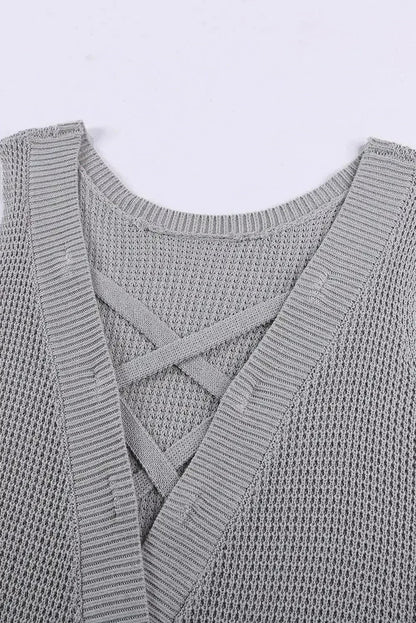 Gray Crisscross Hollow-out Knit Tank Top