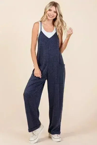 Mittoshop Sleeveless Wide Leg Jumpsuit - Patch Pocket Romper | Femstylo