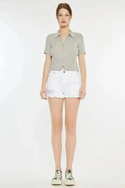 Kancan Raw Hem Distressed Denim Shorts - Vintage Wash Style | Femstylo
