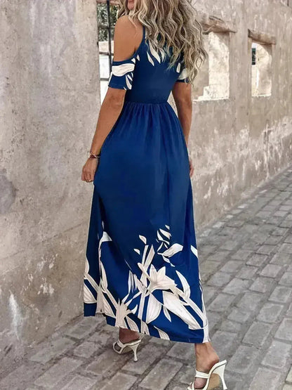Printed Cold Shoulder Maxi Dress - Stylish Polyester Dress | Femstylo