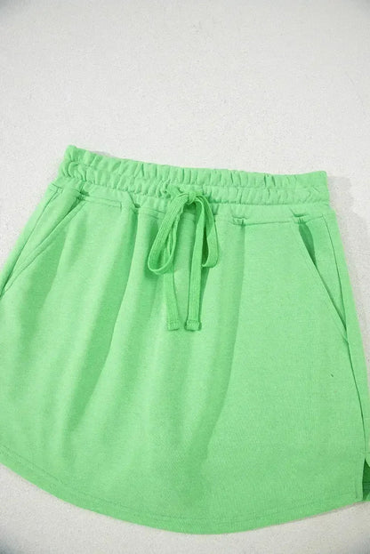 Black French Terry Drawstring Mini Skort with Pockets