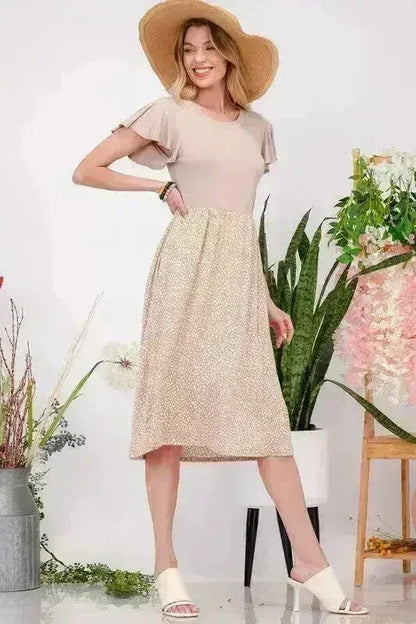 Polka Dot Flutter Sleeve Midi Dress with Pockets Plus - Femstylo