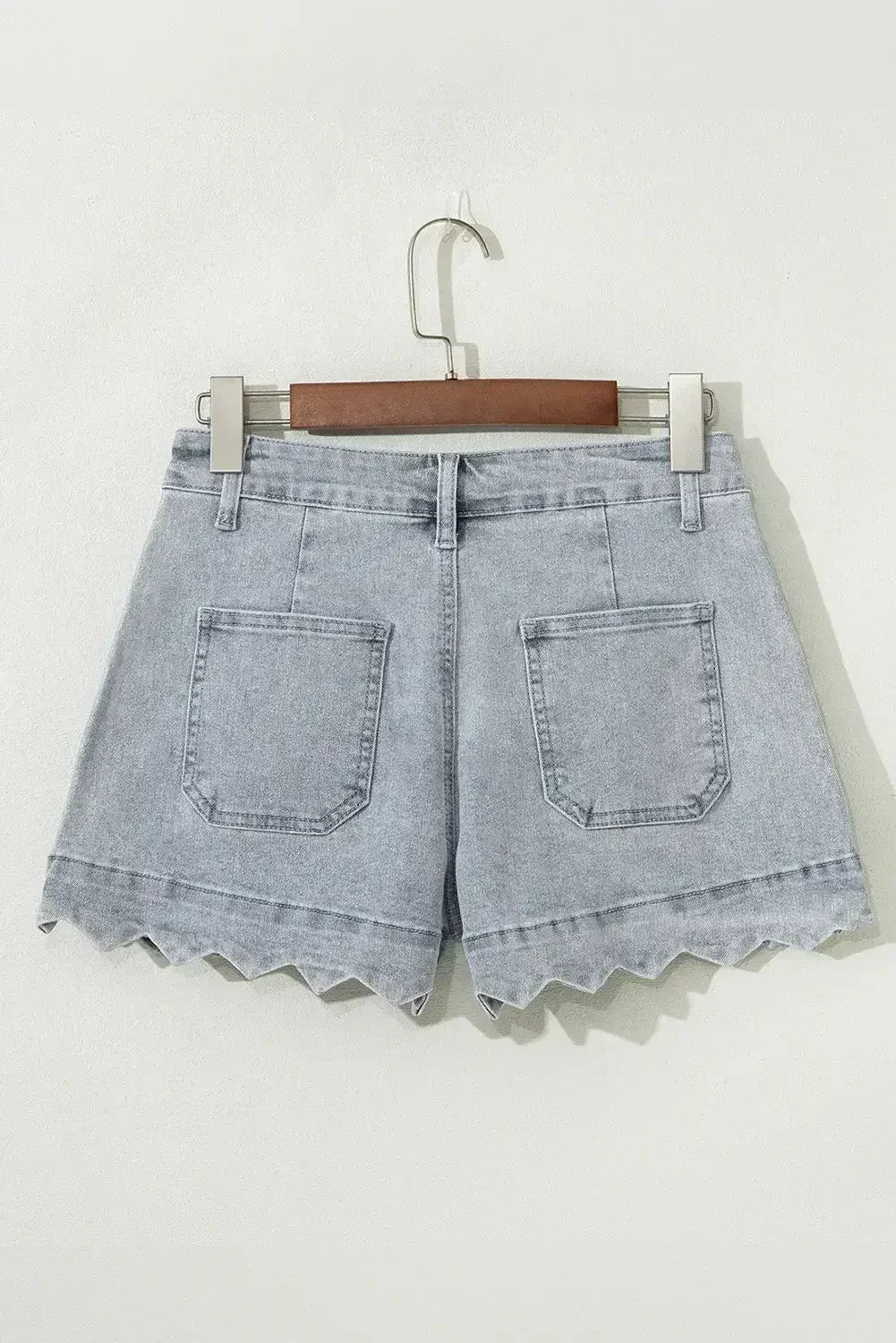 Sail Blue Scalloped Hemline Light Wash Denim Shorts
