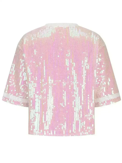 Sequin Football Top - Sparkling Half-Sleeve Blouse | Femstylo