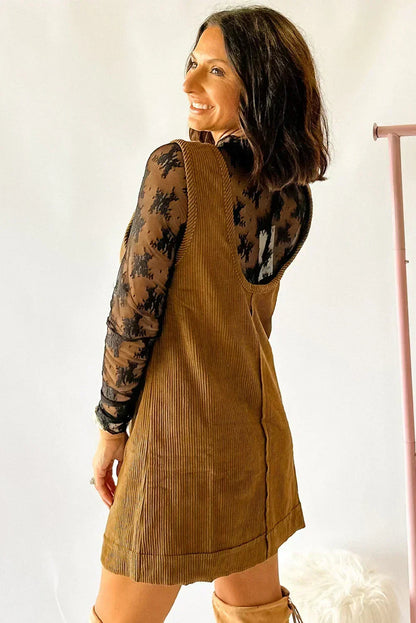 Black Corduroy Exposed Seam Sleeveless Mini Dress