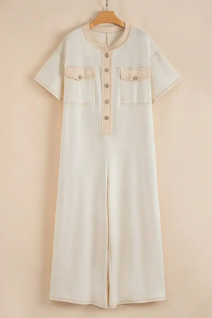 Jet Stream Patchwork Pocket Short Sleeve Jumpsuit