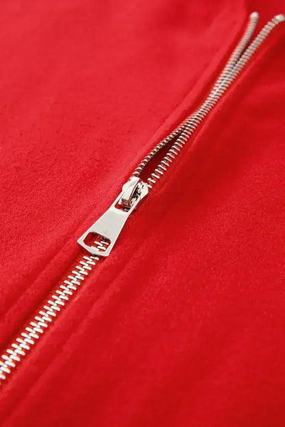 Red Zip-Up Hooded Coat - Minimalist Casual Jacket - Streetwear Essential