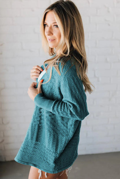 Redwood Burl Mix Pattern Hollow Knit Open Front Cardigan