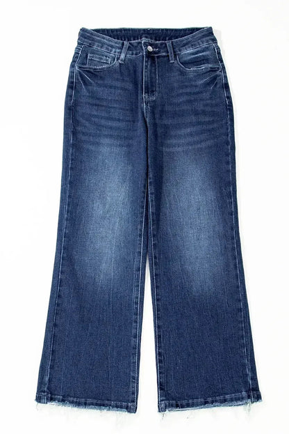 Sail Blue Mineral Wash Raw Hem High Waist Flared Jeans