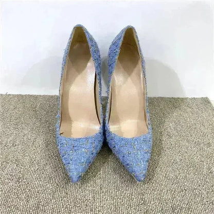 New Woven High Heels 12CM Pointed Toe Stiletto Pumps All-Match Women's