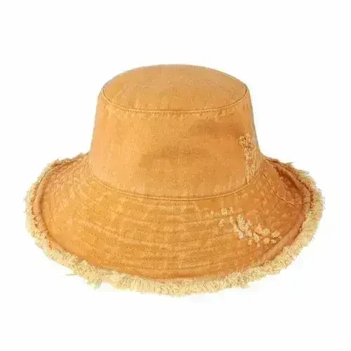 Frayed Bucket Hat - Wide Brim Cotton - UPF 50+ Sun Protection - One Size