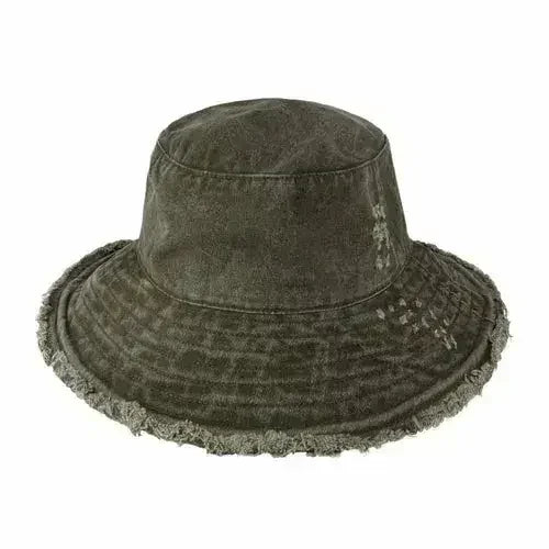 Frayed Bucket Hat - Wide Brim Cotton - UPF 50+ Sun Protection - One Size