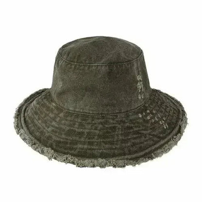 Frayed Bucket Hat - Wide Brim Cotton - UPF 50+ Sun Protection - One Size