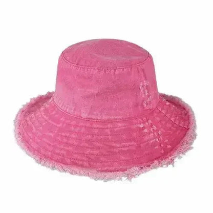 Frayed Bucket Hat - Wide Brim Cotton - UPF 50+ Sun Protection - One Size