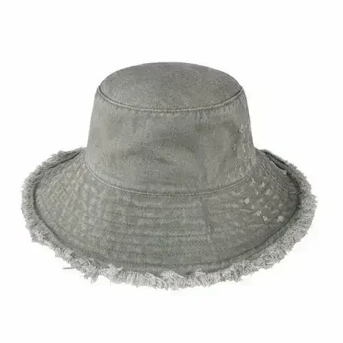 Frayed Bucket Hat - Wide Brim Cotton - UPF 50+ Sun Protection - One Size
