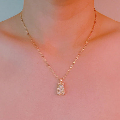 Bling Bear Pendant Necklace - Paved Teddy Bear Pendant