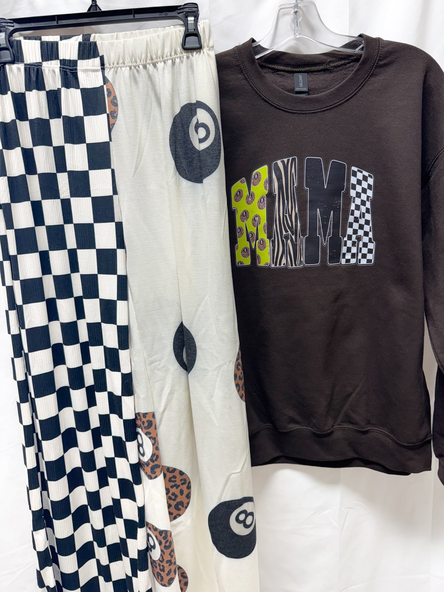 Lime Green Leopard 8 Ball Mama – Dark Chocolate Crewneck | Graphic Sweatshirt
