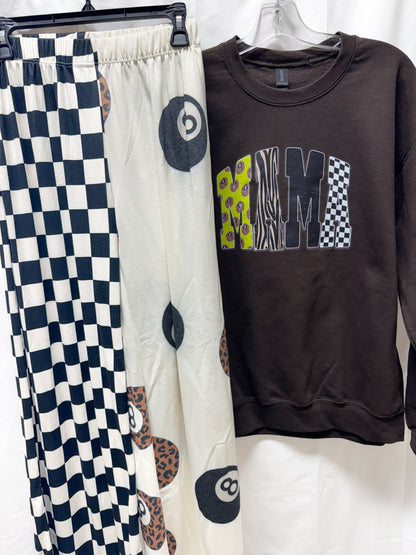 Lime Green Leopard 8 Ball Mama – Dark Chocolate Crewneck | Graphic Sweatshirt