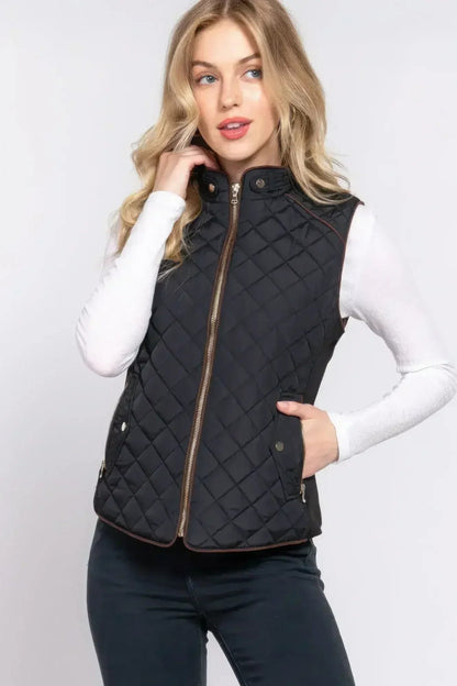 Quilted Suede Piping Vest - Pale Taupe | Femstylo