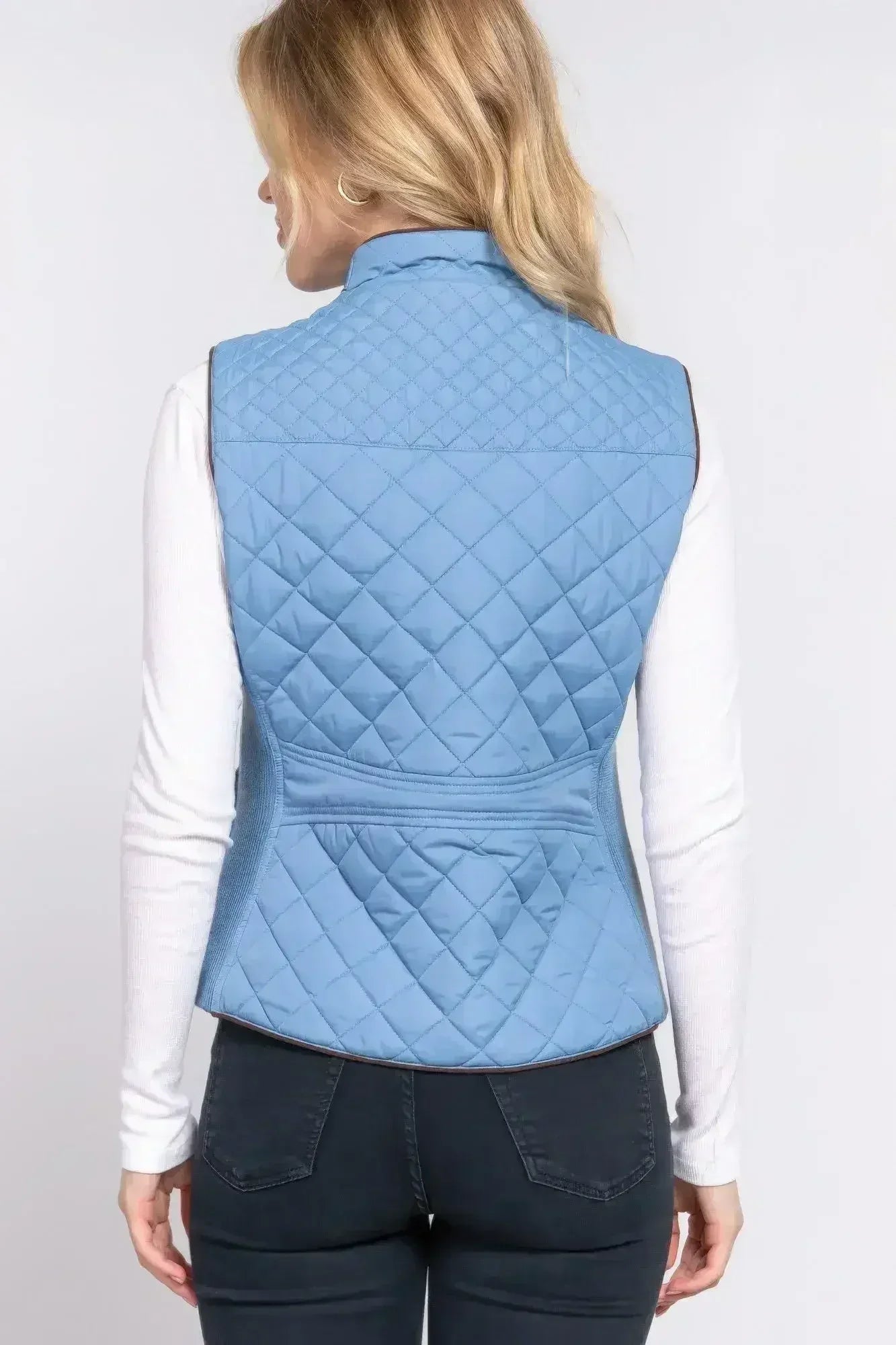 Quilted Suede Piping Vest - Pale Taupe | Femstylo