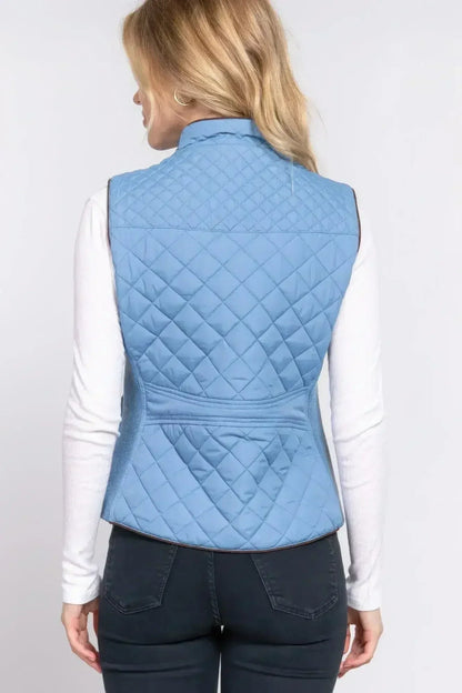 Quilted Suede Piping Vest - Pale Taupe | Femstylo