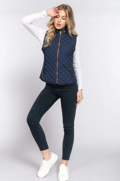 Quilted Suede Piping Vest - Pale Taupe | Femstylo
