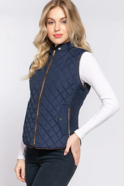 Quilted Suede Piping Vest - Pale Taupe | Femstylo